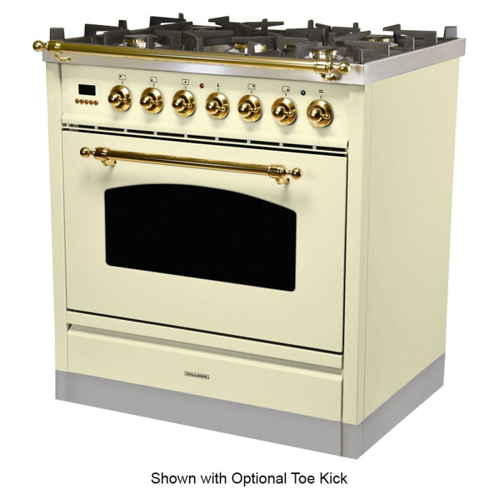 Hallman 30" Single Oven Duel Fuel Italian Range, Brass Trim in Antique White HDFR30BSAW