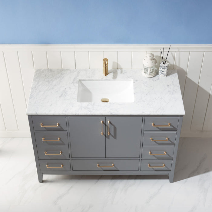 Altair Sutton 48" Single Bathroom Vanity Set in Gray and Carrara White Marble Countertop with Mirror  541048-GR-CA