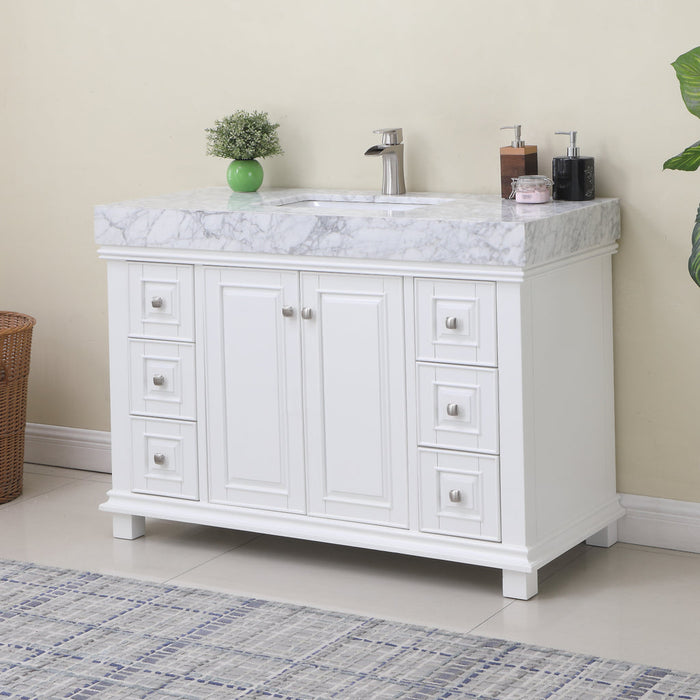 Altair Jardin 48" Single Bathroom Vanity Set in White and Carrara White Marble Countertop with Mirror 539048-WH-CA