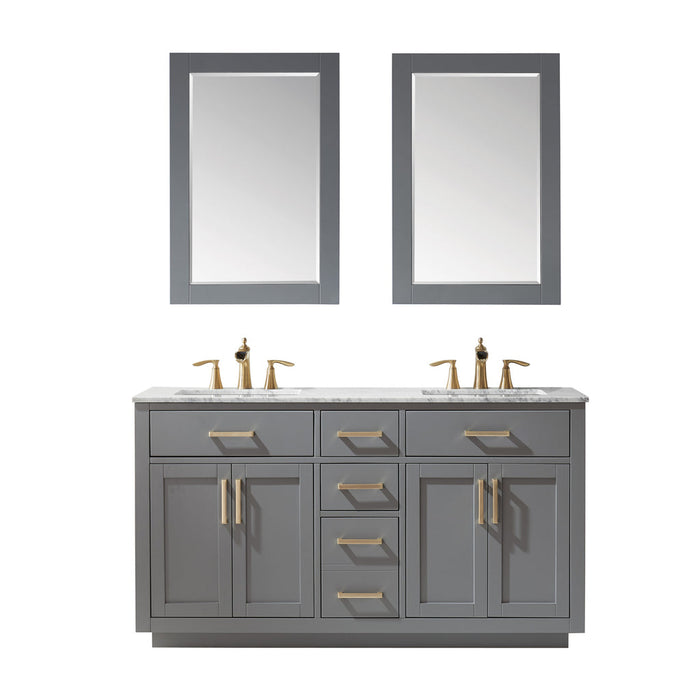 Altair Ivy 72" Double Bathroom Vanity Set in Gray and Carrara White Marble Countertop with Mirror 531072-GR-CA