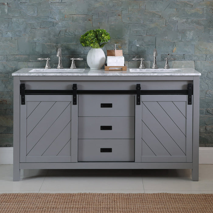 Altair Kinsley 60" Double Bathroom Vanity Set in Gray and Carrara White Marble Countertop with Mirror 536060-GR-CA