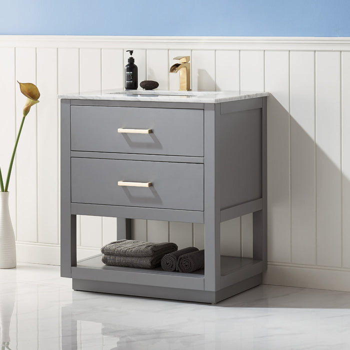 Altair Remi 30" Single Bathroom Vanity Set in Gray and Carrara White Marble Countertop with Mirror  532030-GR-CA