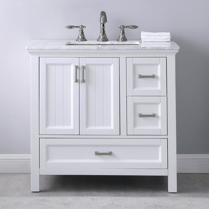 Altair Isla 36" Single Bathroom Vanity Set in White and Carrara White Marble Countertop with Mirror  538036-WH-CA