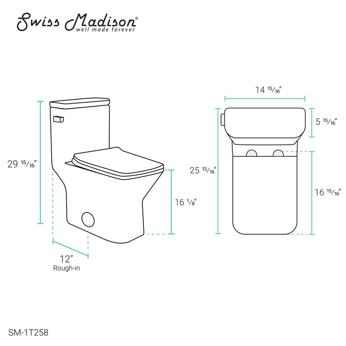 Swiss Madison Carre One Piece Square Toilet Side Flush - SM-1T258