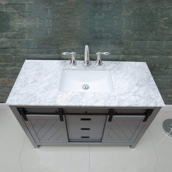 Altair Kinsley 48" Single Bathroom Vanity Set in Gray and Carrara White Marble Countertop with Mirror 536048-GR-CA