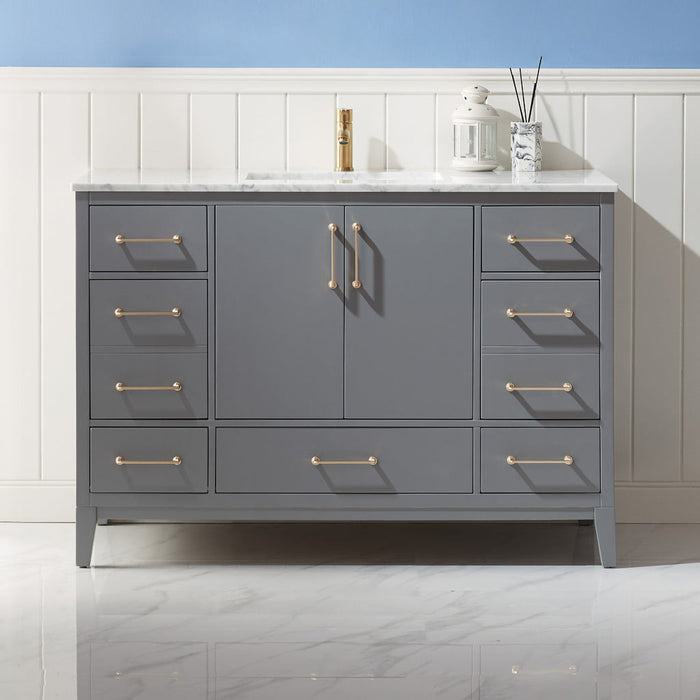 Altair Sutton 48" Single Bathroom Vanity Set in Gray and Carrara White Marble Countertop with Mirror  541048-GR-CA