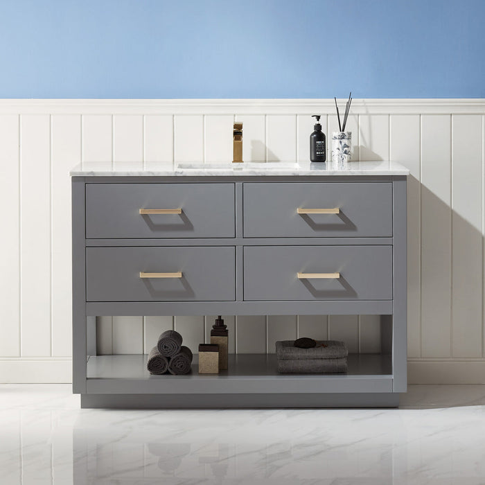 Altair Remi 48" Single Bathroom Vanity Set in Gray and Carrara White Marble Countertop with Mirror  532048-GR-CA