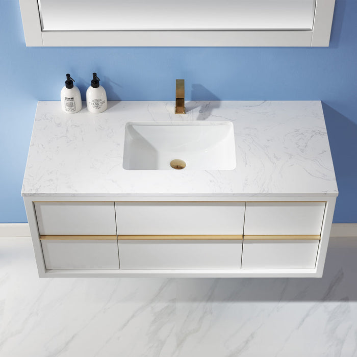 Altair Morgan 48" Single Bathroom Vanity Set in White and Composite Carrara White Stone Countertop with Mirror  534048-WH-AW