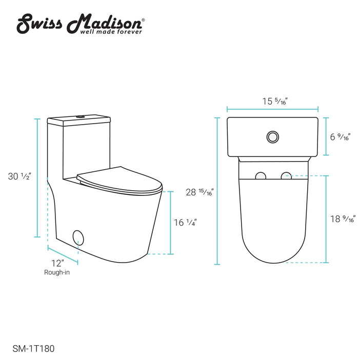 Swiss Madison Dreux High Efficiency One-Piece Elongated Toilet with 0.8 GPF Water Saving Patented Technology - SM-1T180