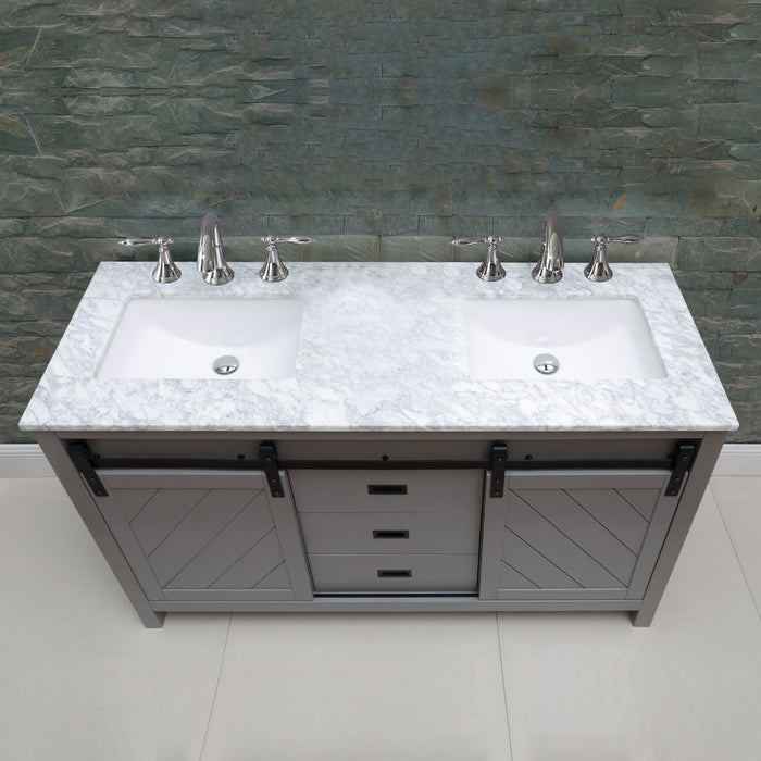 Altair Kinsley 60" Double Bathroom Vanity Set in Gray and Carrara White Marble Countertop with Mirror 536060-GR-CA