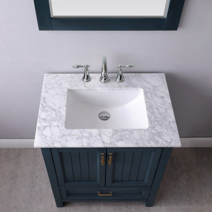 Altair Isla 30" Single Bathroom Vanity Set in Classic Blue and Carrara White Marble Countertop with Mirror 538030-CB-CA