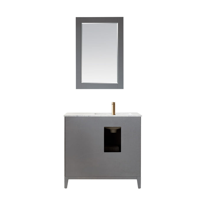 Altair Sutton 36" Single Bathroom Vanity Set in Gray and Carrara White Marble Countertop with Mirror  541036-GR-CA