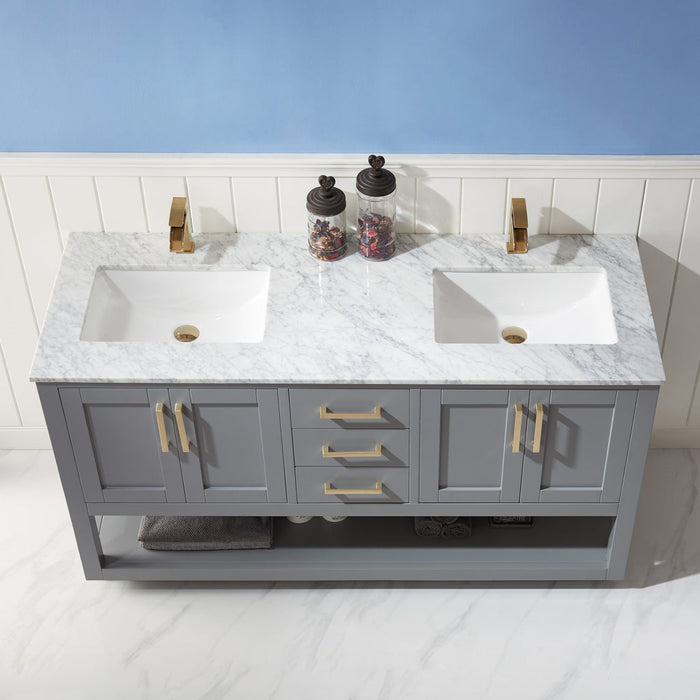 Altair Remi 60" Double Bathroom Vanity Set in Gray and Carrara White Marble Countertop with Mirror 532060-GR-CA