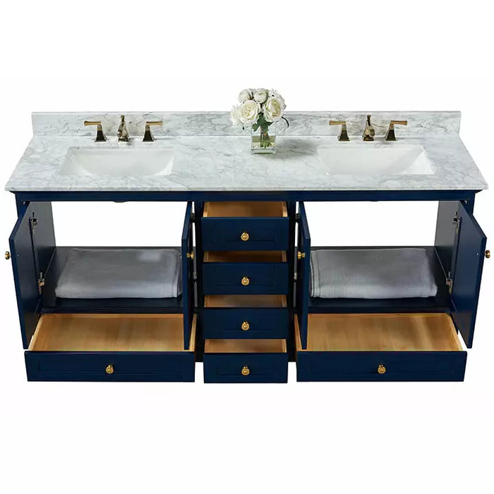 Ancerre Audrey 72" Bathroom Vanity Set in Heritage Blue with 24" Mirrors VTSM-AUDREY-72-HB-CW-GD