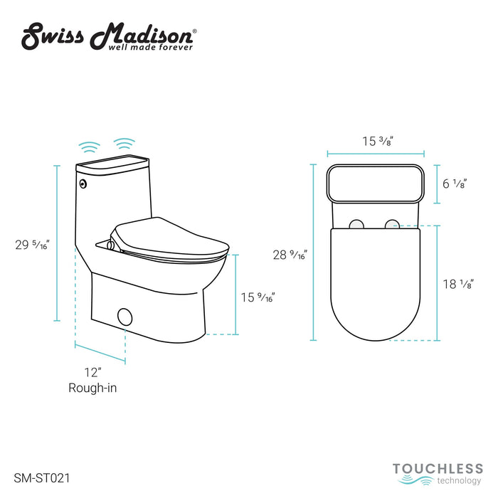 Swiss Madison Avancer One-Piece Toilet with Cascade Smart Seat 0.95/1.26 gpf  SM-ST021