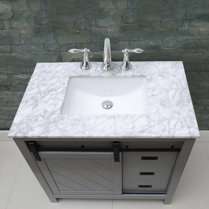 Altair Kinsley 36" Single Bathroom Vanity Set in Gray and Carrara White Marble Countertop with Mirror  536036-GR-CA