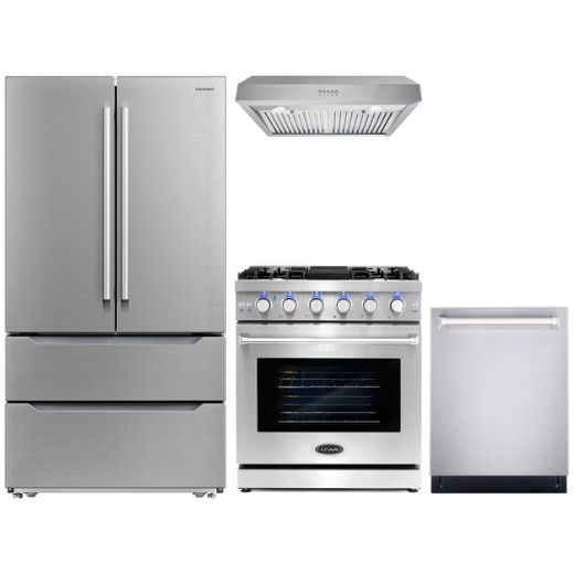 Cosmo 4 Piece, 30" Gas Range 30" Range Hood 24" Dishwasher & Wine Refrigerator COS-4PKG-254