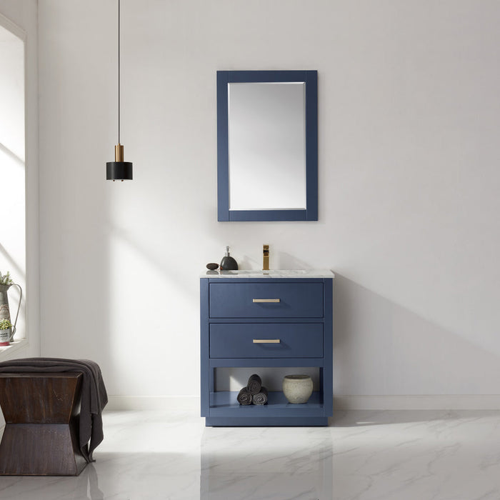 Altair Remi 30" Single Bathroom Vanity Set in Royal Blue and Carrara White Marble Countertop with Mirror  532030-RB-CA