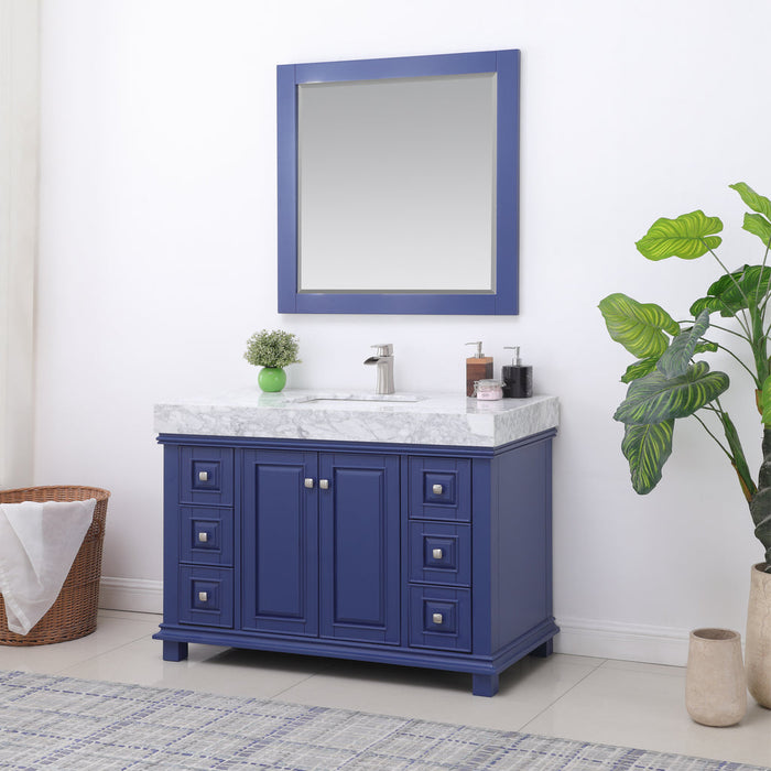 Altair Jardin 48" Single Bathroom Vanity Set in Jewelry Blue and Carrara White Marble Countertop with Mirror 539048-JB-CA