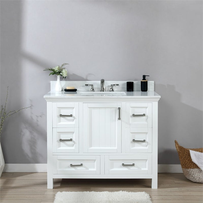 Altair Isla 42" Single Bathroom Vanity Set in White and Carrara White Marble Countertop with Mirror 538042-WH-AW