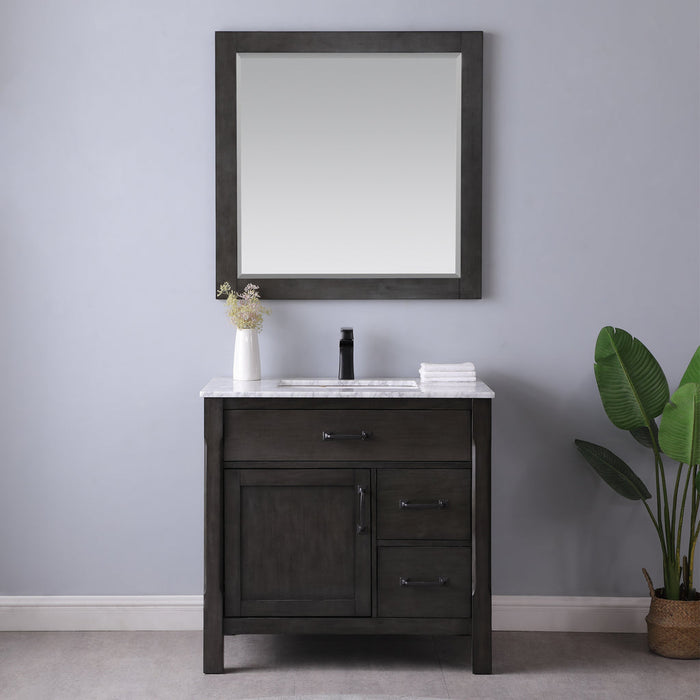 Altair Maribella 36" Single Bathroom Vanity Set in Rust Black and Carrara White Marble Countertop with Mirror 535036-RL-CA