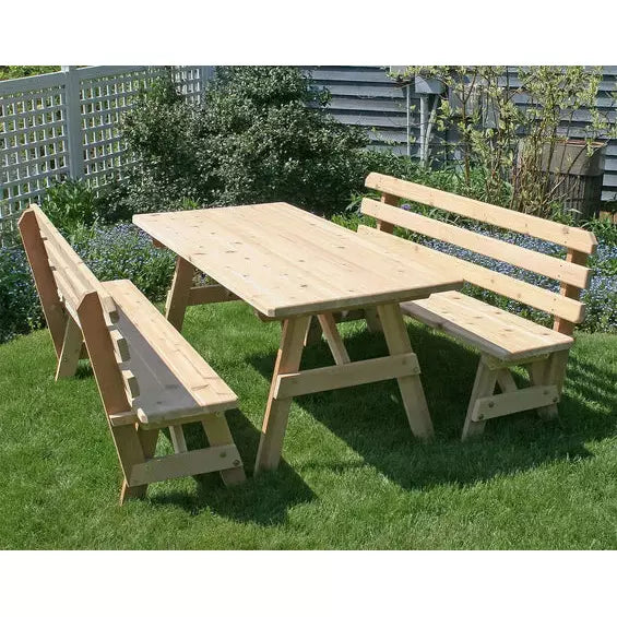 Creekvine Designs Red Cedar 32" Wide 8' Classic Family Picnic Table with (4) 4' Backed Benches WF32WTBB8-2CVD