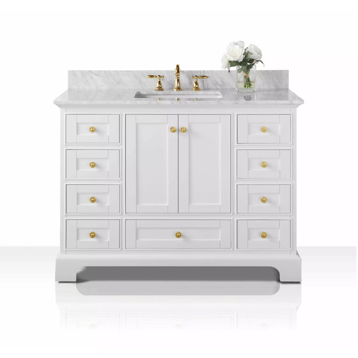 Ancerre Audrey" Bathroom Vanity Set in White with 28" Mirror VTSM-AUDREY-48-W-CW-GD