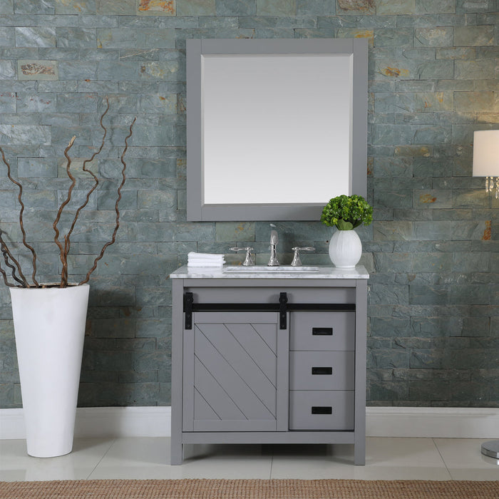 Altair Kinsley 36" Single Bathroom Vanity Set in Gray and Carrara White Marble Countertop with Mirror  536036-GR-CA