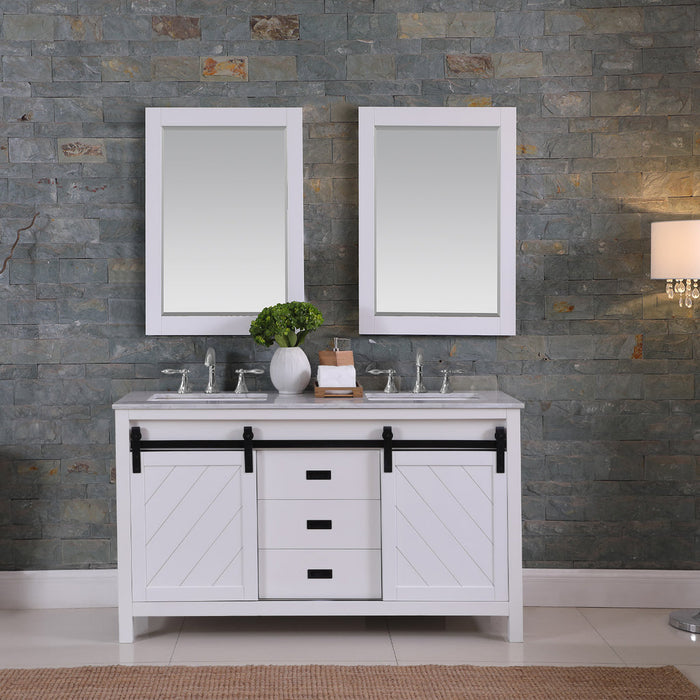 Altair Kinsley 60" Double Bathroom Vanity Set in White and Carrara White Marble Countertop with Mirror  536060-WH-CA