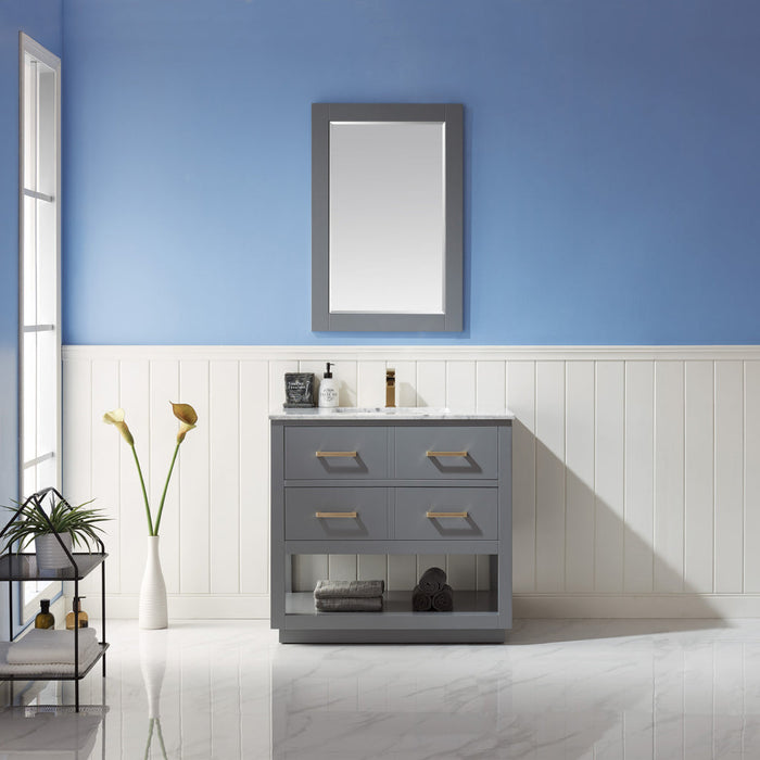 Altair Remi 36" Single Bathroom Vanity Set in Gray and Carrara White Marble Countertop with Mirror  532036-GR-CA