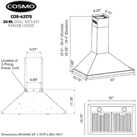 Cosmo 36 in. Ductless Wall Mount Range Hood in Stainless Steel with LED  Lighting and Carbon Filter Kit for Recirculating