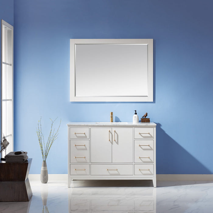Altair  Sutton 48" Single Bathroom Vanity Set in White and Carrara White Marble Countertop with Mirror  541048-WH-CA