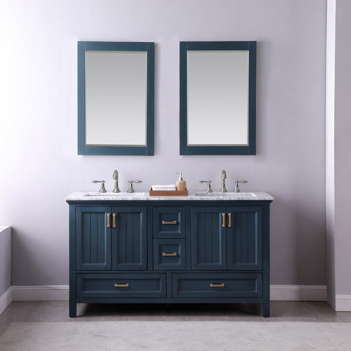 Altair Isla 60" Double Bathroom Vanity Set in Classic Blue and Carrara White Marble Countertop with Mirror 538060-CB-CA