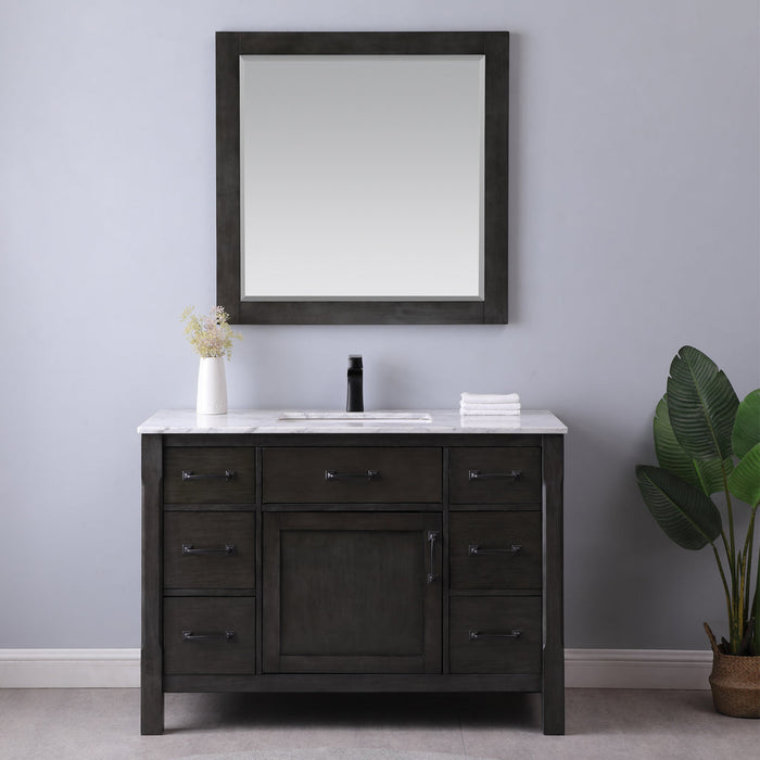 Altair Maribella 48" Single Bathroom Vanity Set in Rust Black and Carrara White Marble Countertop with Mirror 535048-RL-CA