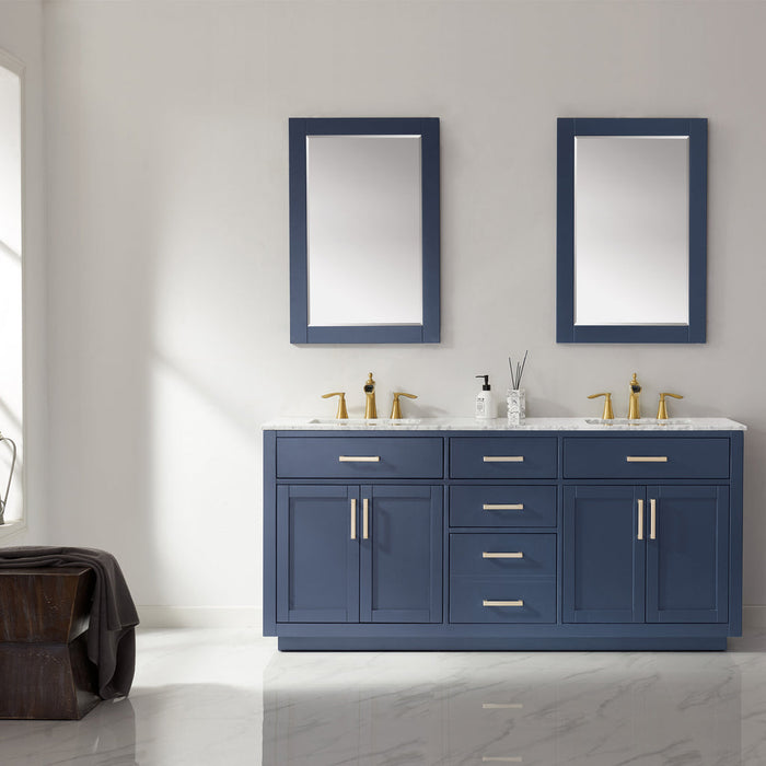 Altair Ivy 72" Double Bathroom Vanity Set in Royal Blue and Carrara White Marble Countertop with Mirror  531072-RB-CA