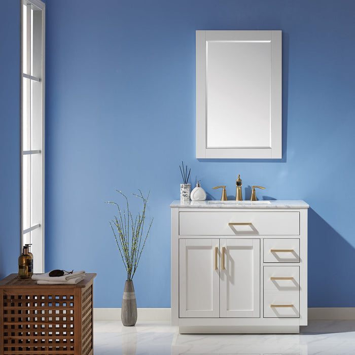 Altair Ivy 36" Single Bathroom Vanity Set in White and Carrara White Marble Countertop with Mirror 531036-WH-CA