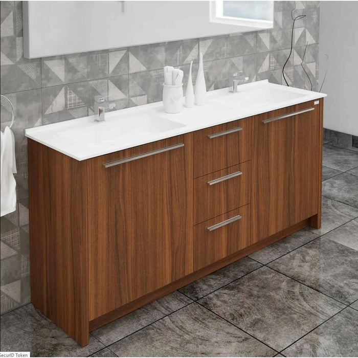 Casa Mare Nona 60" Matte Walnut Modern Double Sink Freestanding Bathroom Vanity and Sink Combo Nona152MW-60-MSC-S