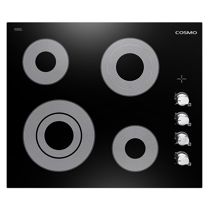 Cosmo 24" Electric Ceramic Glass Cooktop with 4 Elements, Dual Zone Element, Hot Surface Indicator Light and Control Knobs COS-244ECC