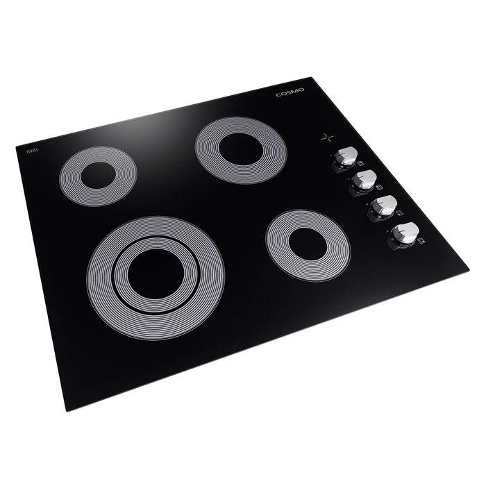 Cosmo 24" Electric Ceramic Glass Cooktop with 4 Elements, Dual Zone Element, Hot Surface Indicator Light and Control Knobs COS-244ECC