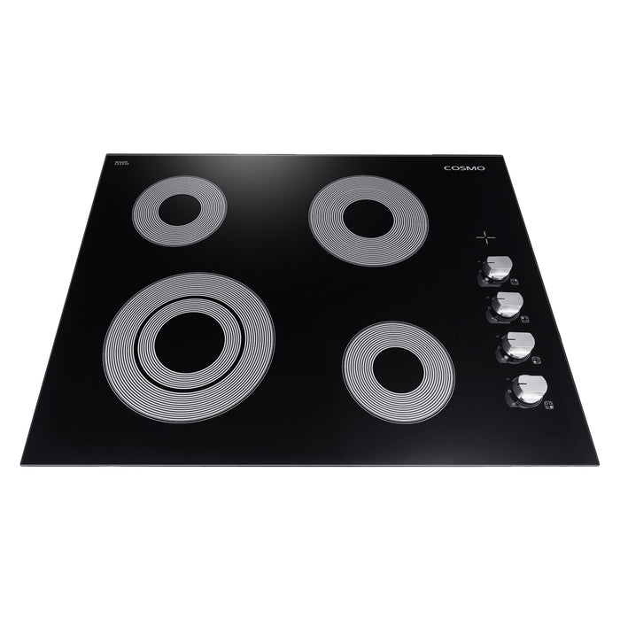 Cosmo 24" Electric Ceramic Glass Cooktop with 4 Elements, Dual Zone Element, Hot Surface Indicator Light and Control Knobs COS-244ECC