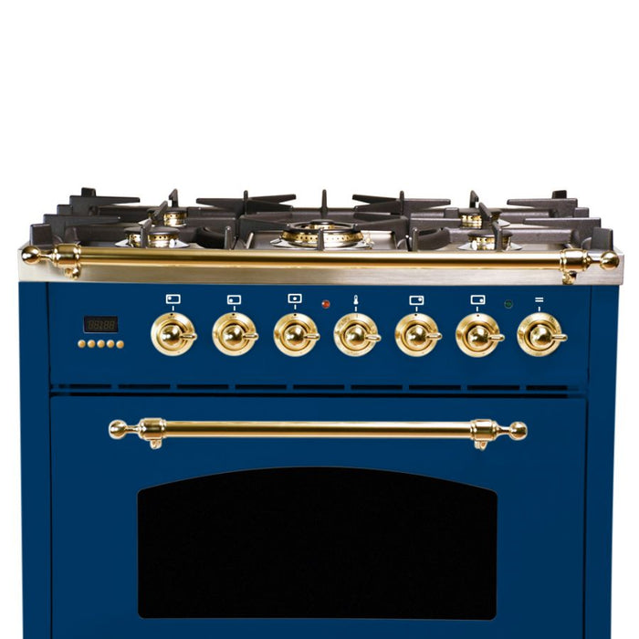 Hallman 30'' Single Oven Duel Fuel Italian Range, Brass Trim in Blue HDFR30BSBU