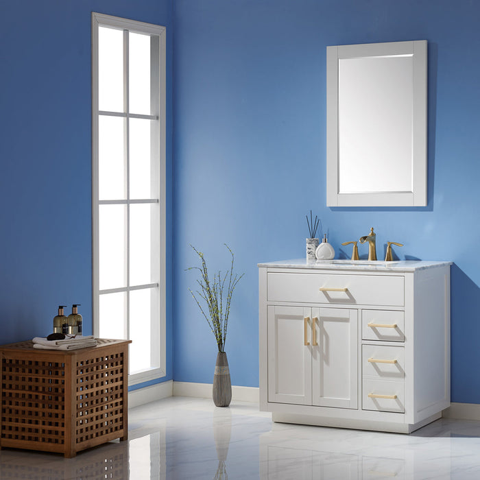 Altair Ivy 36" Single Bathroom Vanity Set in White and Carrara White Marble Countertop with Mirror 531036-WH-CA