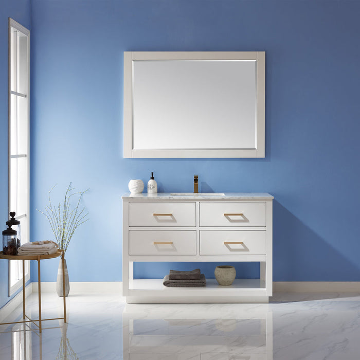 Altair Remi 48" Single Bathroom Vanity Set in White and Carrara White Marble Countertop with Mirror 532048-WH-CA