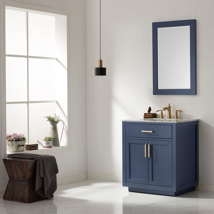 Altair Ivy 30" Single Bathroom Vanity Set in Royal Blue and Carrara White Marble Countertop with Mirror  531030-RB-CA