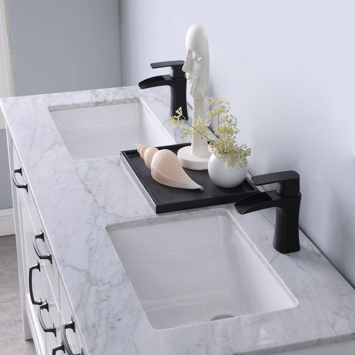 Altair Maribella 60" Double Bathroom Vanity Set in White and Carrara White Marble Countertop with Mirror 535060-WH-CA