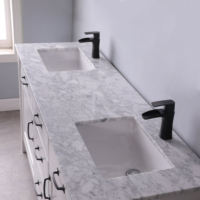 Altair Maribella 72" Double Bathroom Vanity Set in White and Carrara White Marble Countertop with Mirror  535072-WH-CA