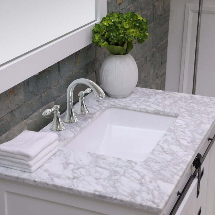 Altair Kinsley 36" Single Bathroom Vanity Set in White and Carrara White Marble Countertop with Mirror 536036-WH-CA