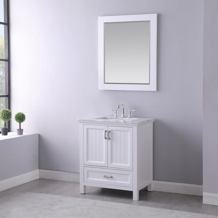 Altair Isla 30" Single Bathroom Vanity Set in White and Carrara White Marble Countertop with Mirror 538030-WH-CA