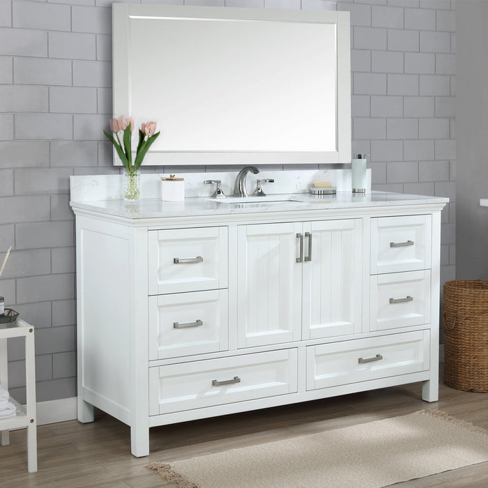 Altair Isla 60" Single Bathroom Vanity Set in White and Carrara White Marble Countertop with Mirror  538060S-WH-AW
