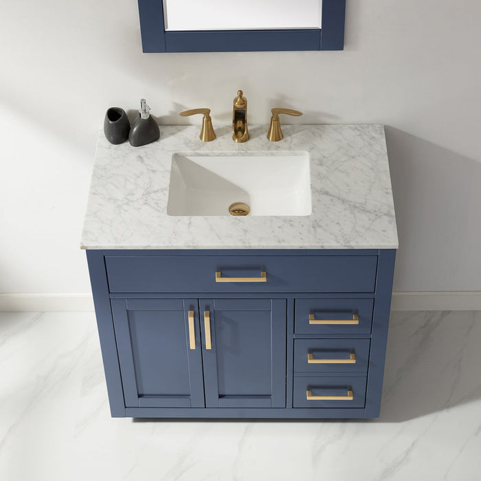 Altair Ivy 36" Single Bathroom Vanity Set in Royal Blue and Carrara White Marble Countertop with Mirror  531036-RB-CA